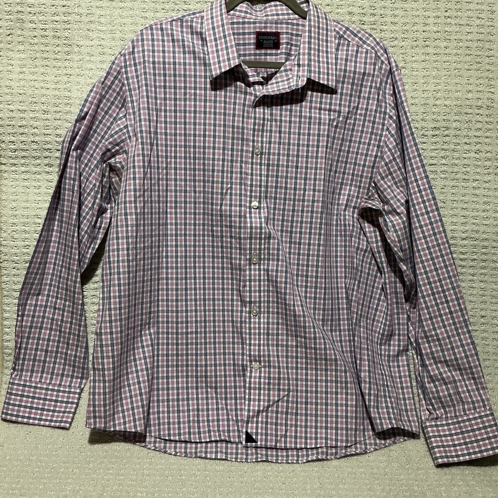 Untuckit 2XL Wrinkle Free Blue/White/Pink Plaid Longs Sleeve‎ Button Up Shirt